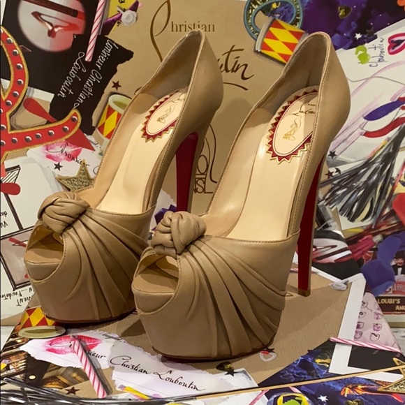 Christian Louboutin Lady Gres 20th Anniversary Tan Platform Heels - 38.5 - Picture 2 of 9